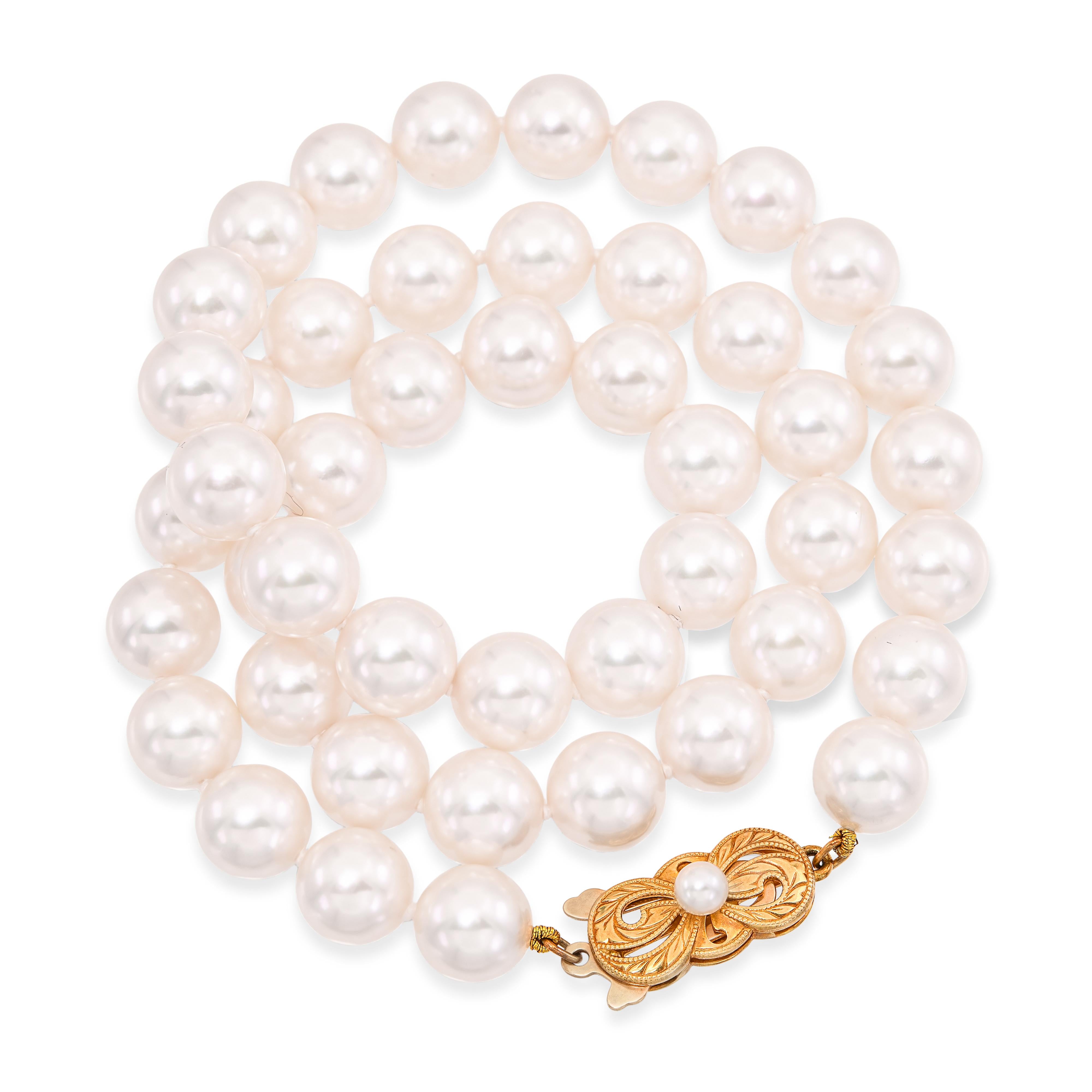 Mikimoto 18k Yellow Gold 8mm Akoya Pearl Necklace