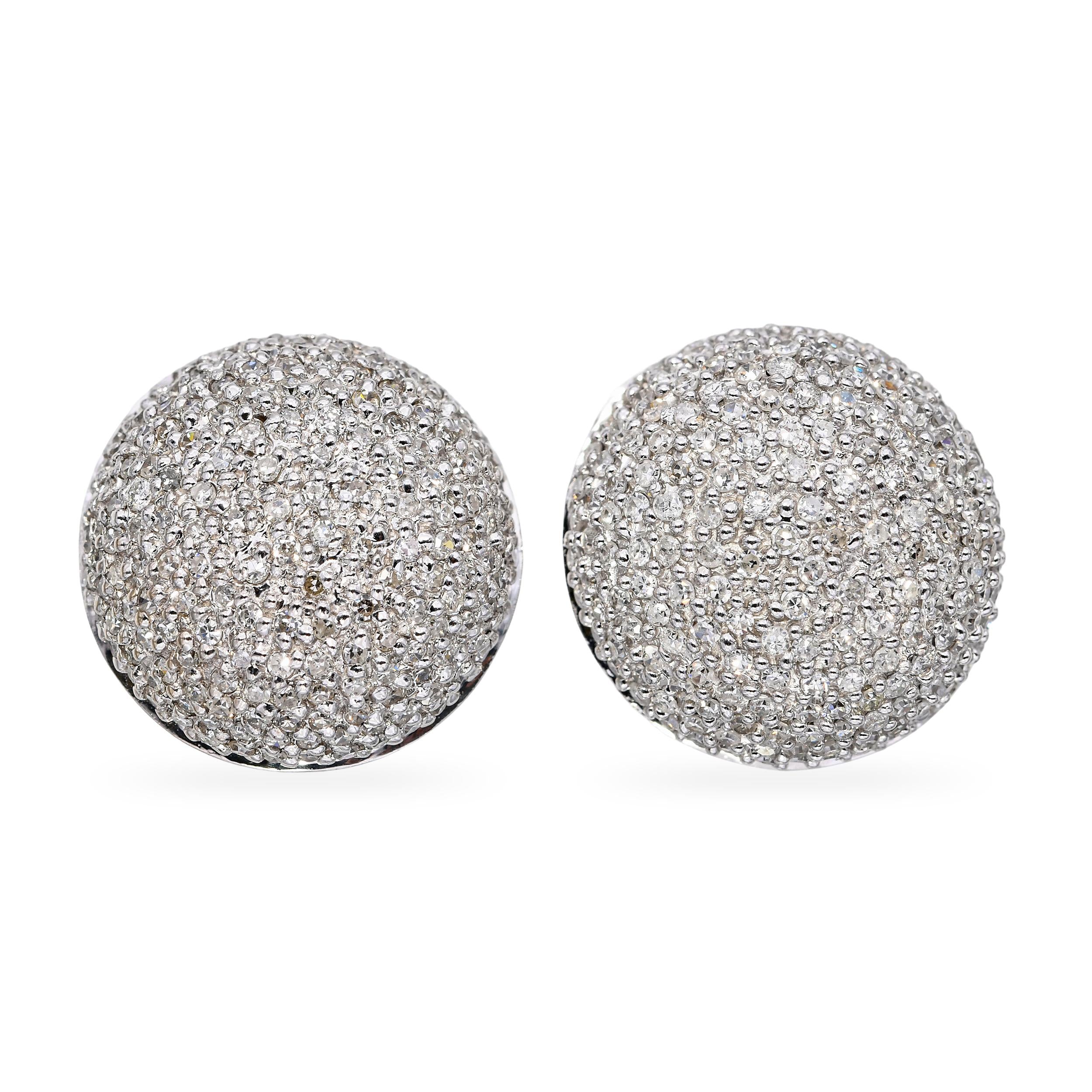 14k White Gold Diamond Pave Dome Earrings
