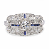 Art Deco Platinum Diamond and Sapphire Ring