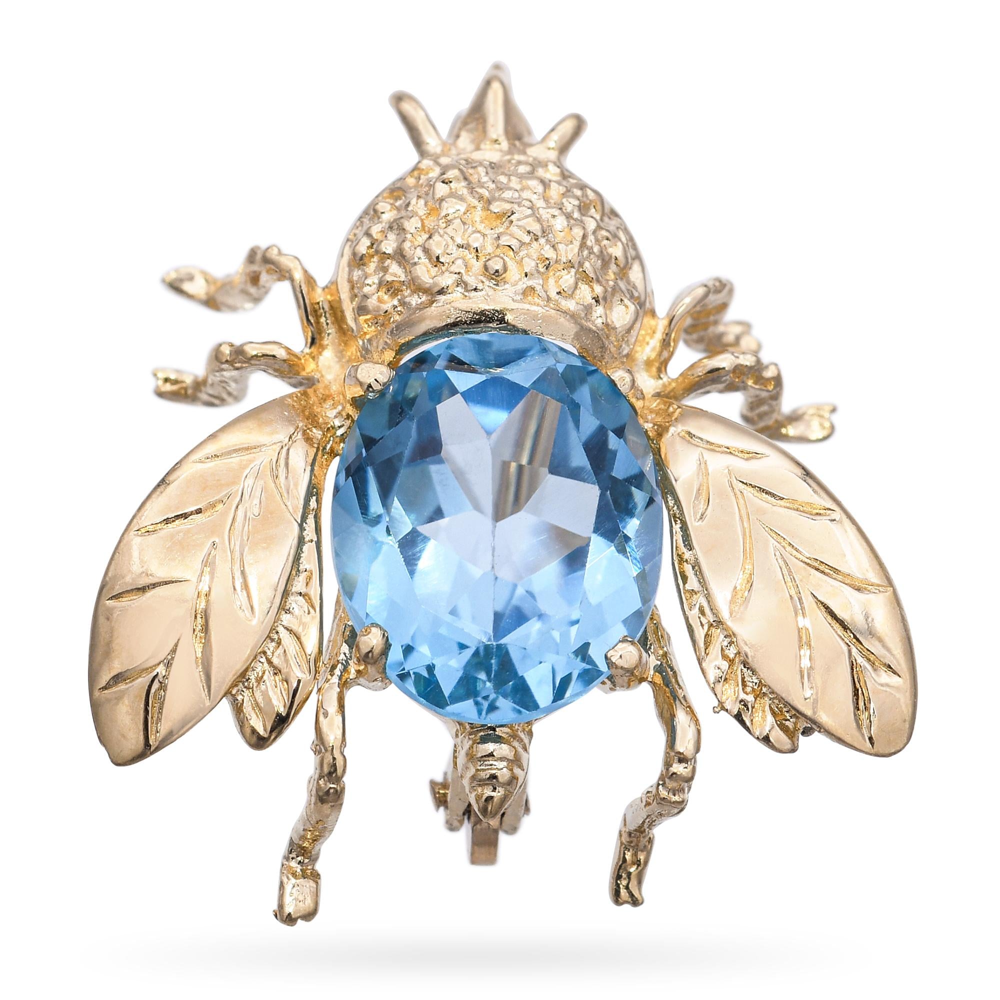 14k Yellow Gold 2.4ct Aquamarine Bumblebee Brooch Pendant