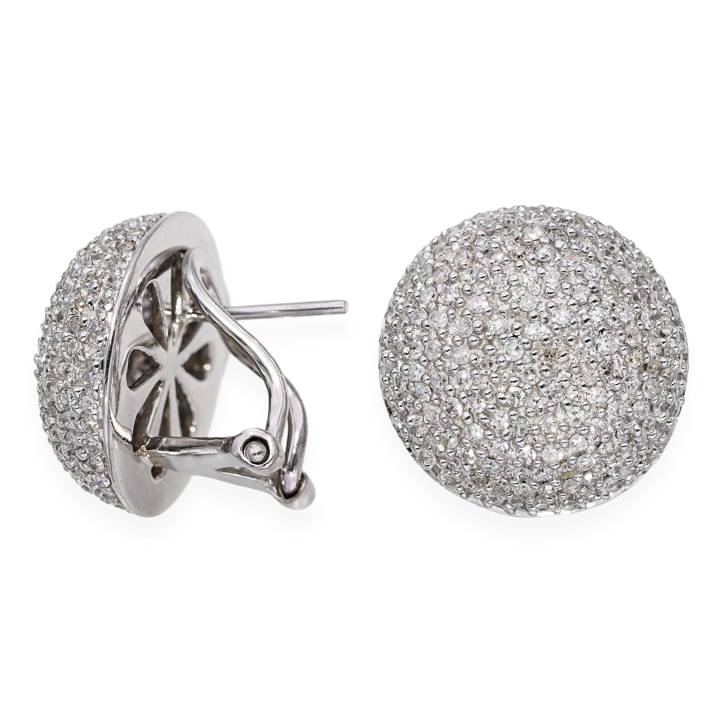 14k White Gold Diamond Pave Dome Earrings