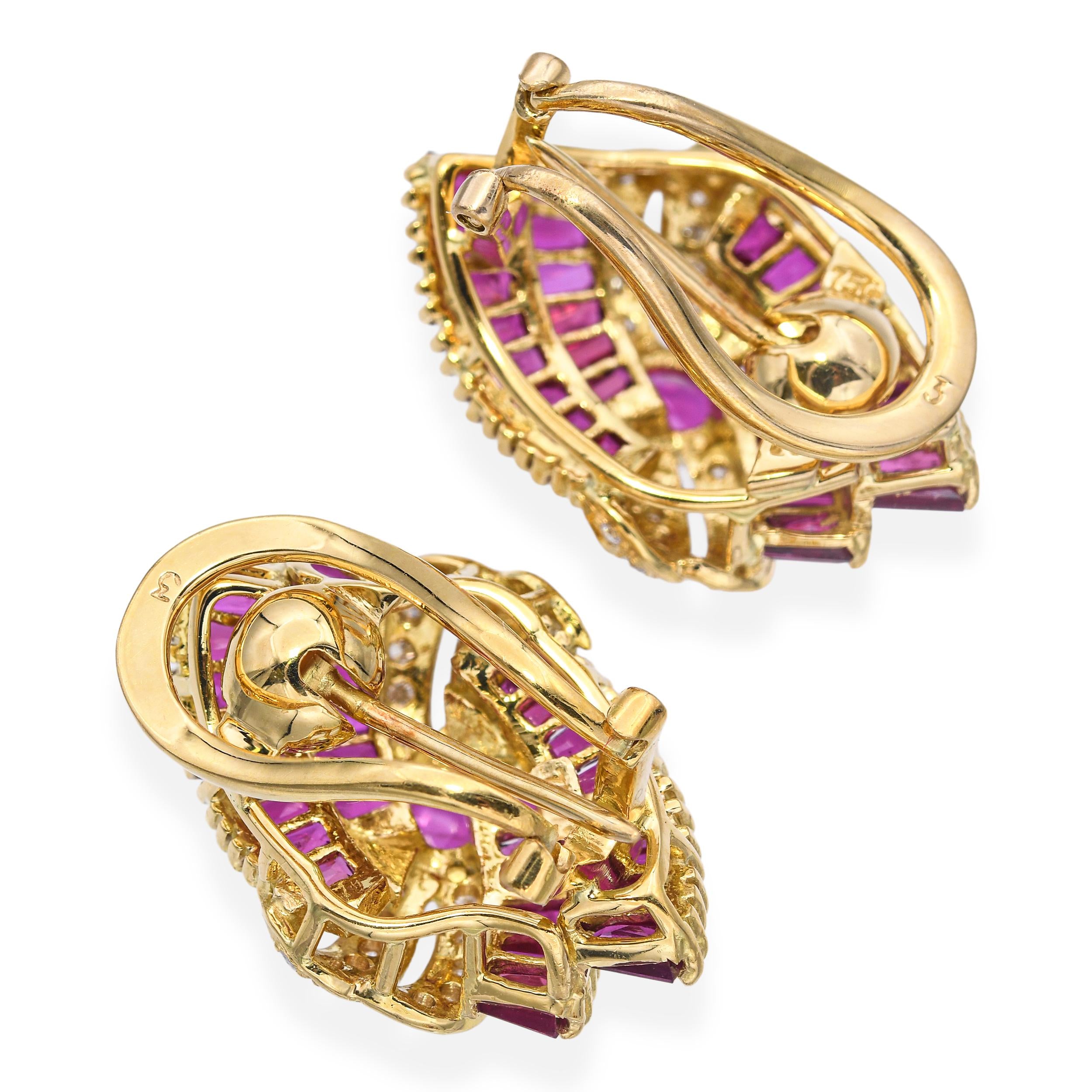 Vintage 18k Yellow Gold 6.78tcw Ruby and Diamond Earrings