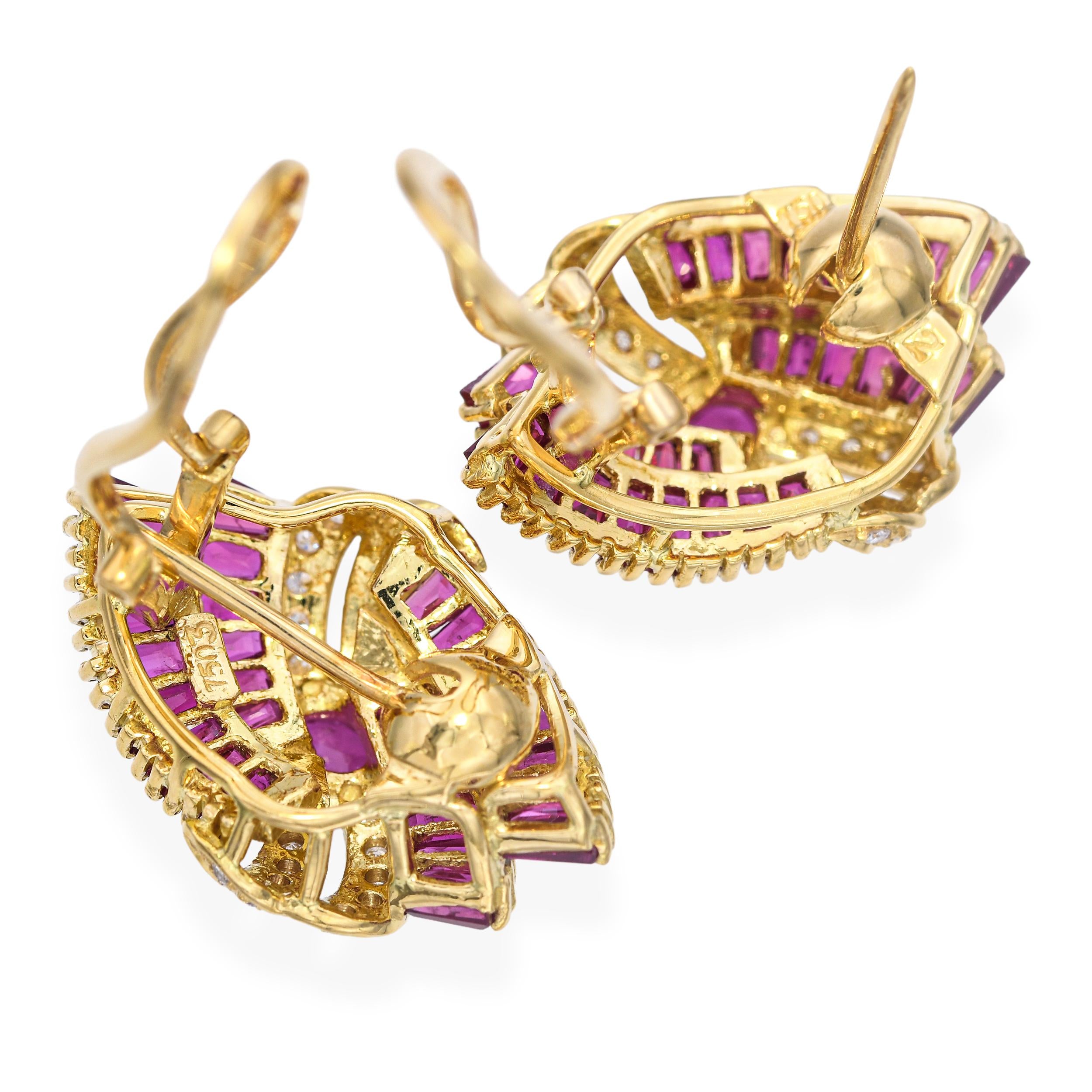 Vintage 18k Yellow Gold 6.78tcw Ruby and Diamond Earrings