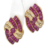 Vintage 18k Yellow Gold 6.78tcw Ruby and Diamond Earrings