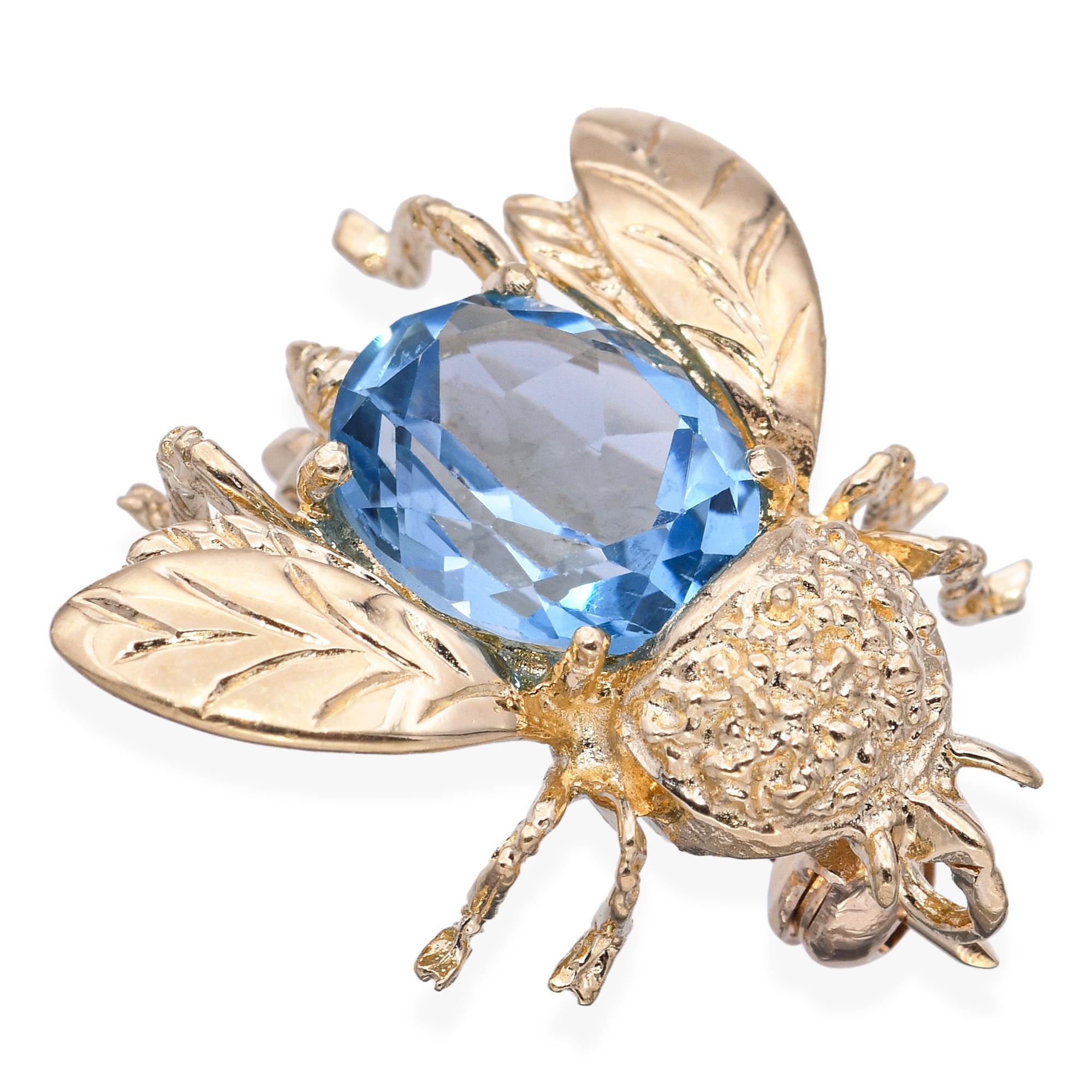 14k Yellow Gold 2.4ct Aquamarine Bumblebee Brooch Pendant