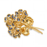 Vintage 18k Yellow Gold Pearl, Sapphire and Diamond Flower Bouquet Brooch