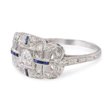 Art Deco Platinum Diamond and Sapphire Ring