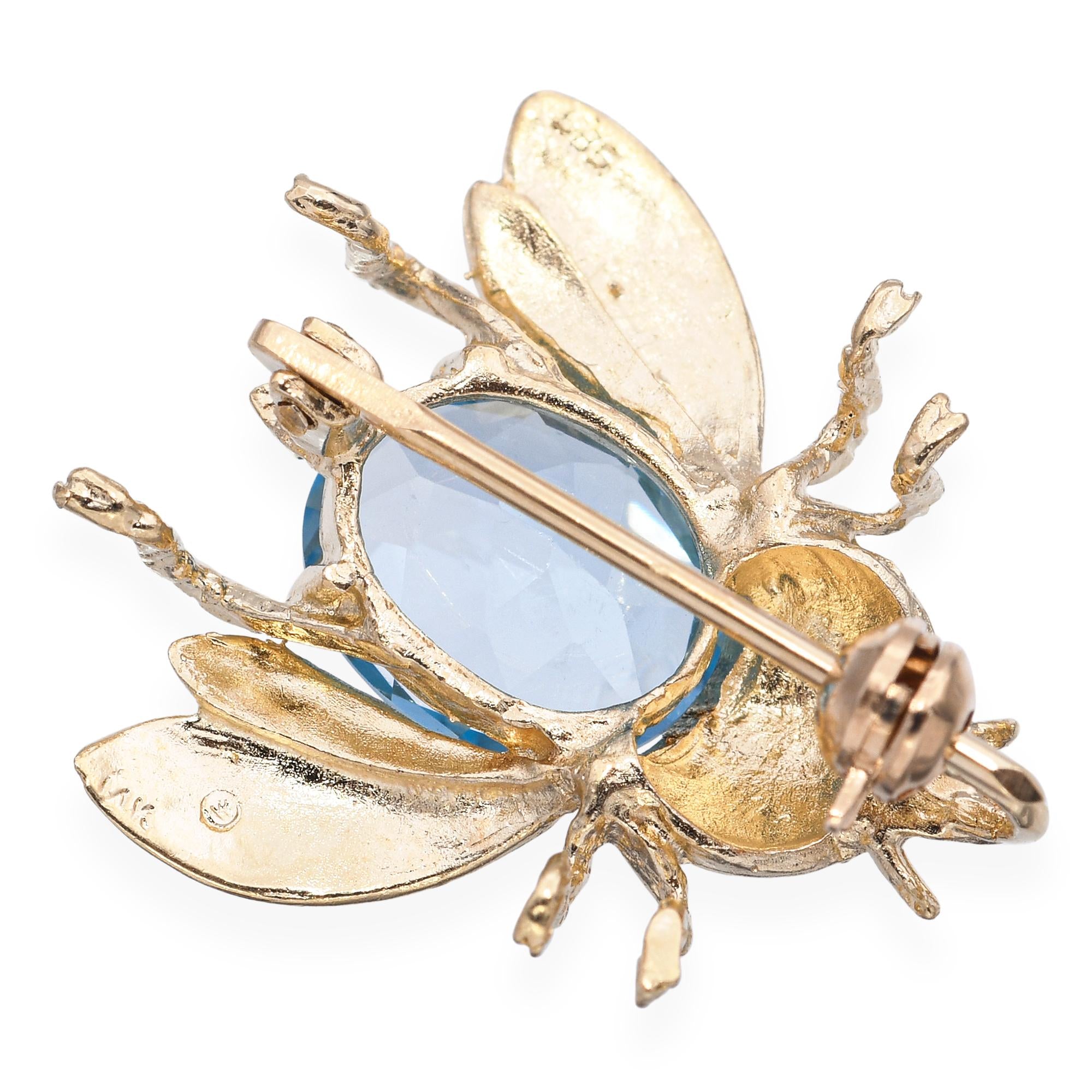 14k Yellow Gold 2.4ct Aquamarine Bumblebee Brooch Pendant