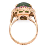 Vintage Rose Gold 7.86ct Nephrite Jade and Ruby Halo Ring