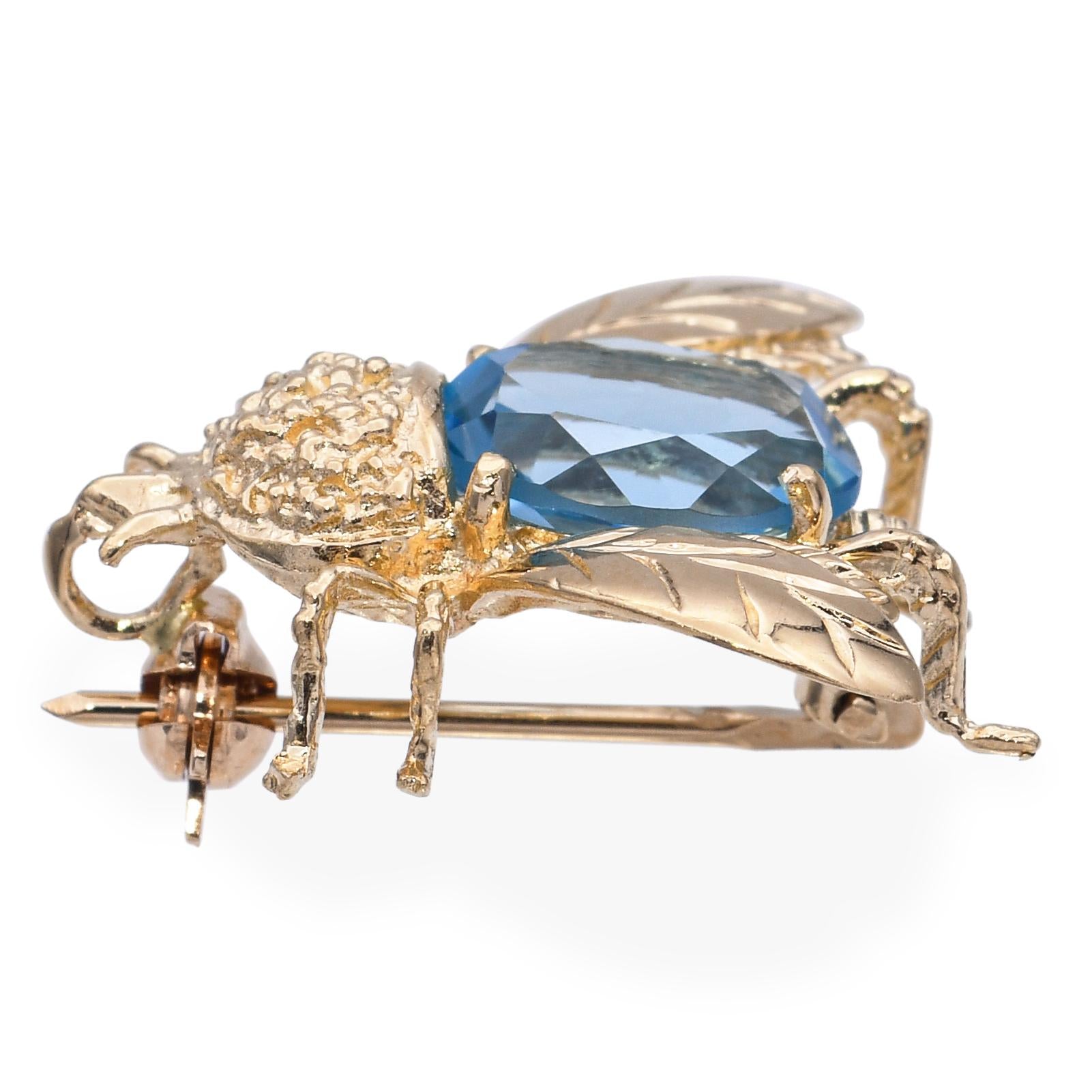 14k Yellow Gold 2.4ct Aquamarine Bumblebee Brooch Pendant
