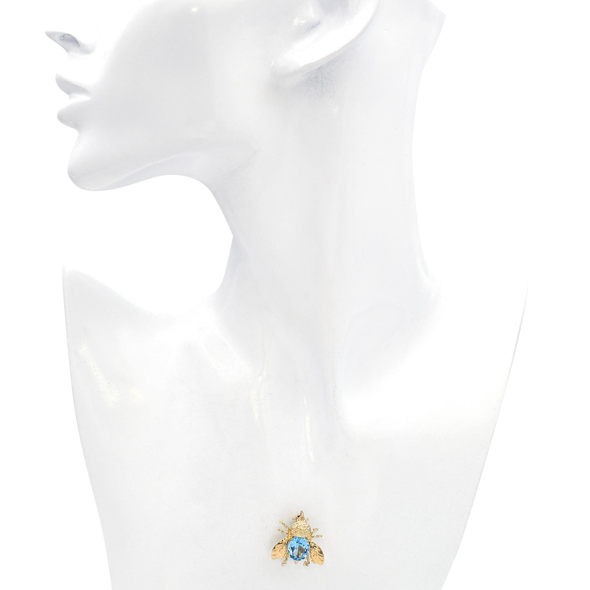 14k Yellow Gold 2.4ct Aquamarine Bumblebee Brooch Pendant