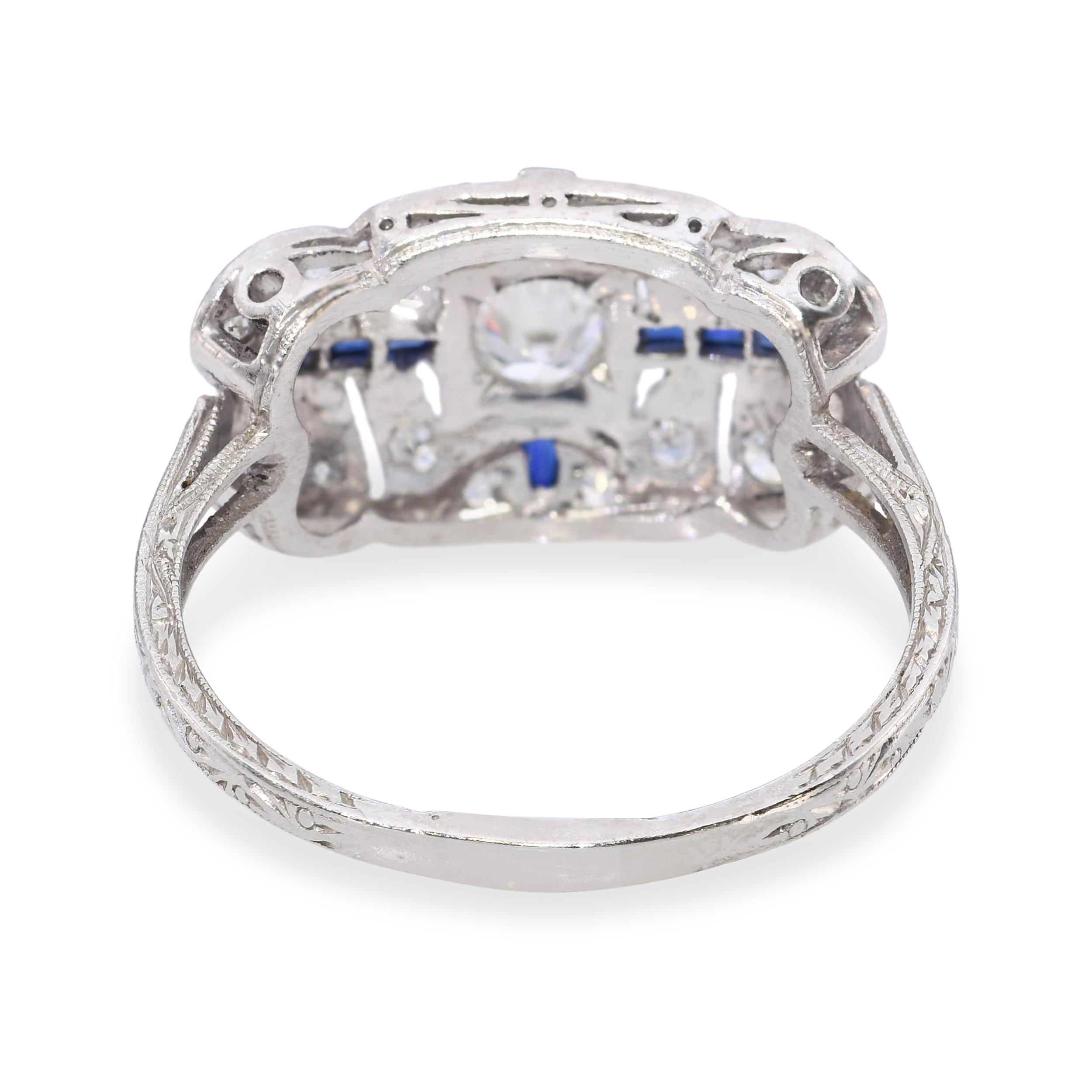 Art Deco Platinum Diamond and Sapphire Ring