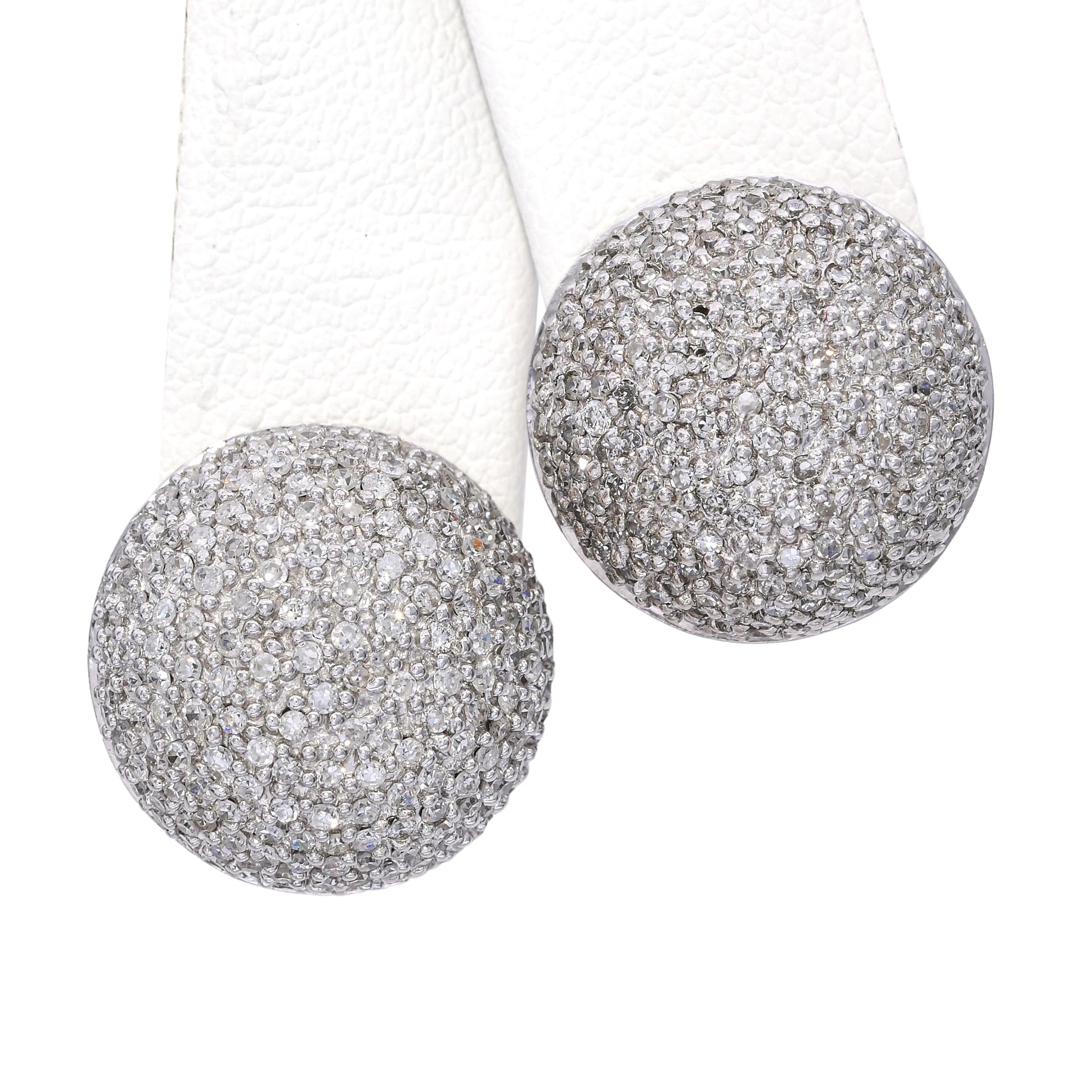 14k White Gold Diamond Pave Dome Earrings
