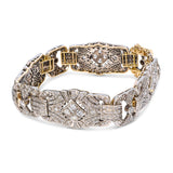 Vintage 14k Yellow Gold and Silver 5.73tcw Diamond Art Deco Style Motif Bracelet