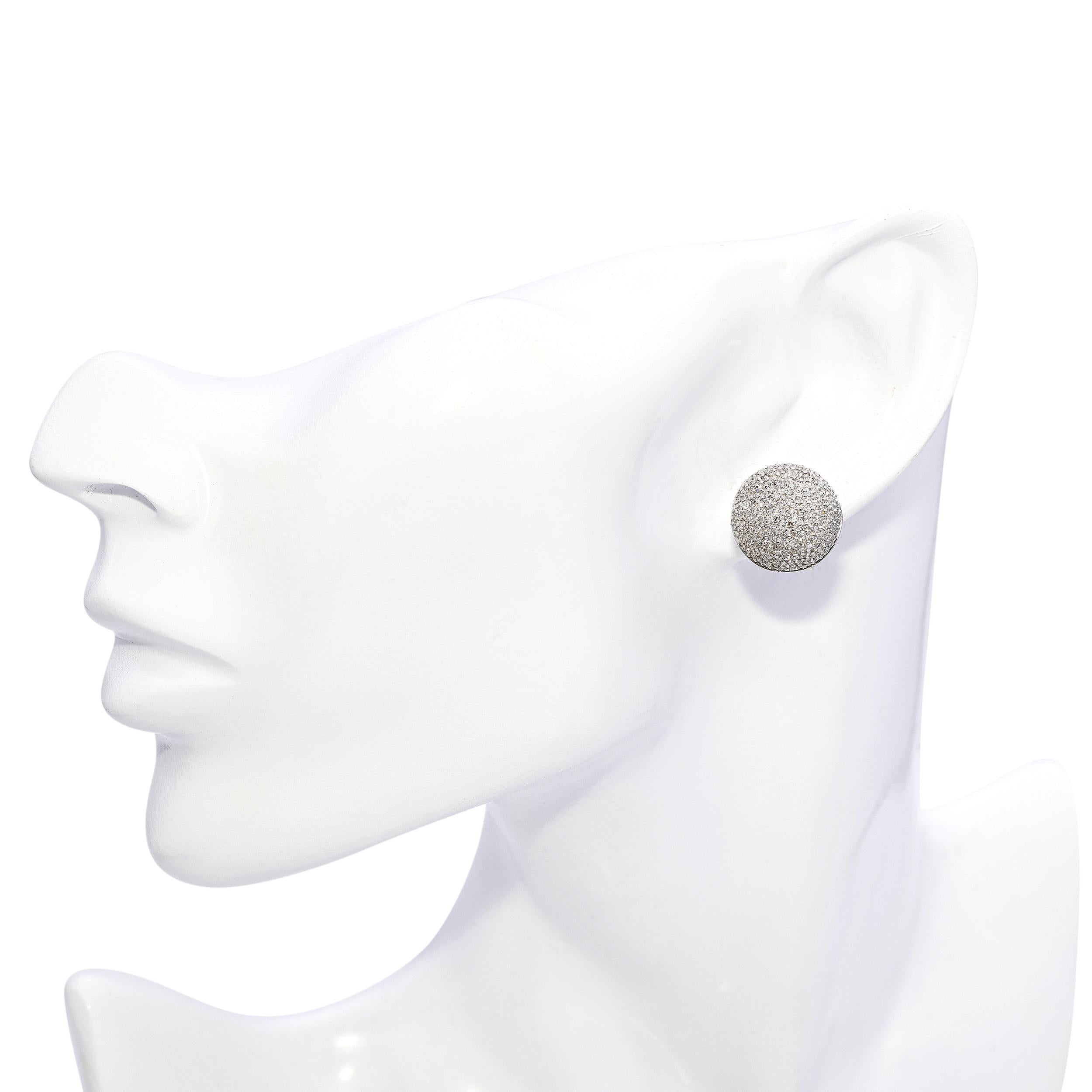 14k White Gold Diamond Pave Dome Earrings