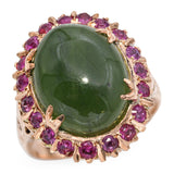 Vintage Rose Gold 7.86ct Nephrite Jade and Ruby Halo Ring