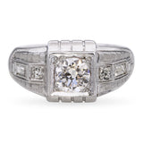 Vintage Art Deco 17k White Gold Old Euro Cut 1.01tcw H Si1 Diamond Ring