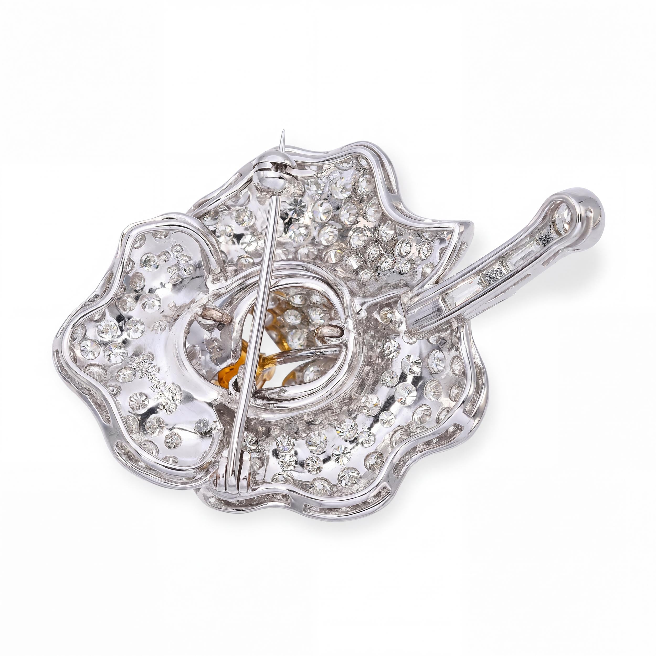 18k White Gold 6.04tcw Fancy Diamond Tulip Flower Brooch