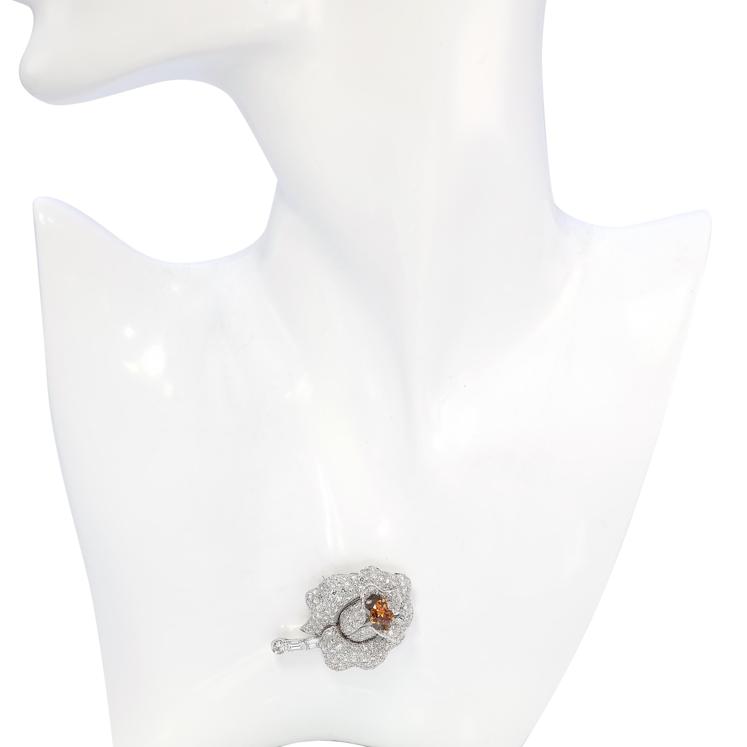 18k White Gold 6.04tcw Fancy Diamond Tulip Flower Brooch