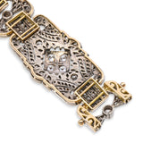 Vintage 14k Yellow Gold and Silver 5.73tcw Diamond Art Deco Style Motif Bracelet