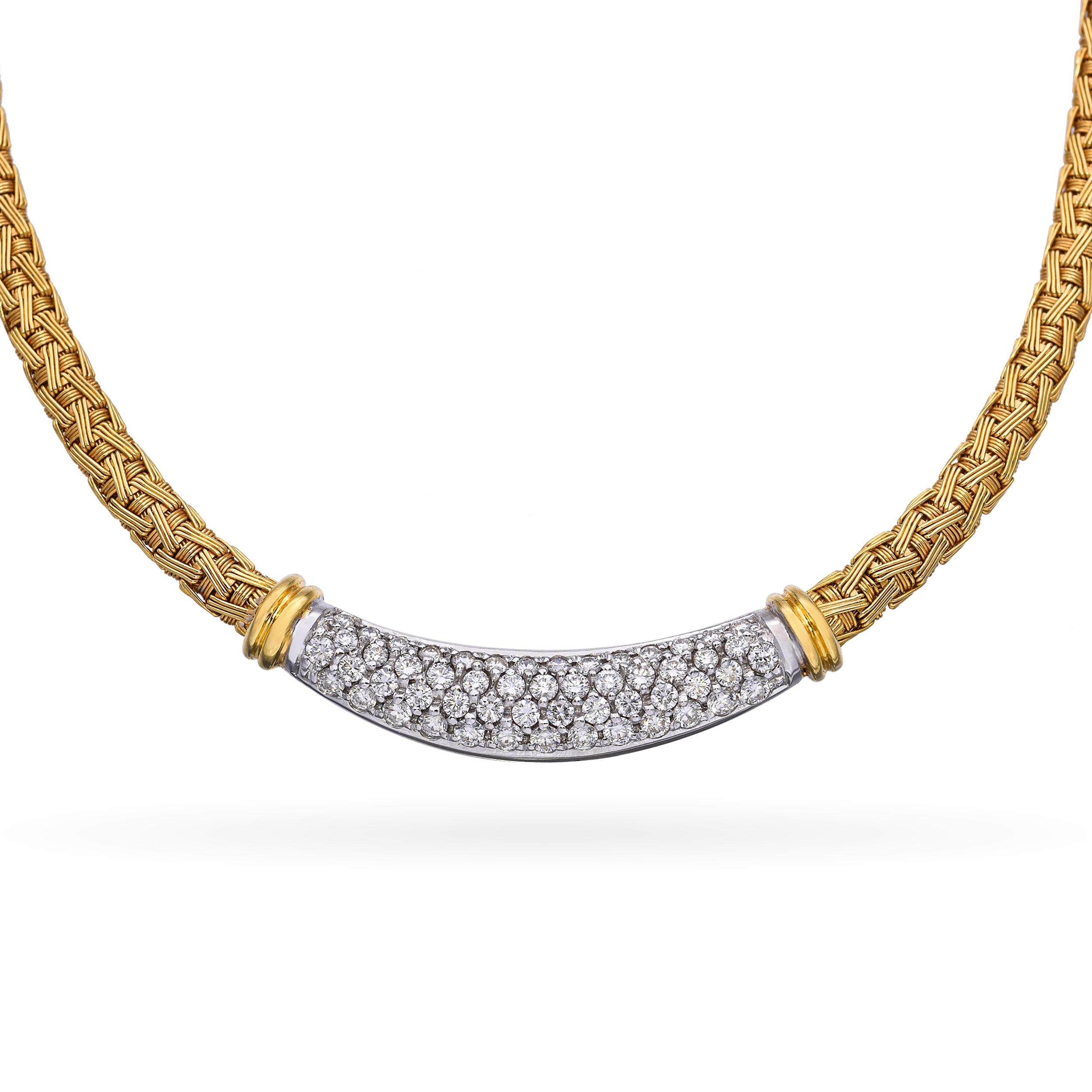 Roberto Coin 18k Yellow Gold Two Tone Braided Link Diamond Pave Necklace