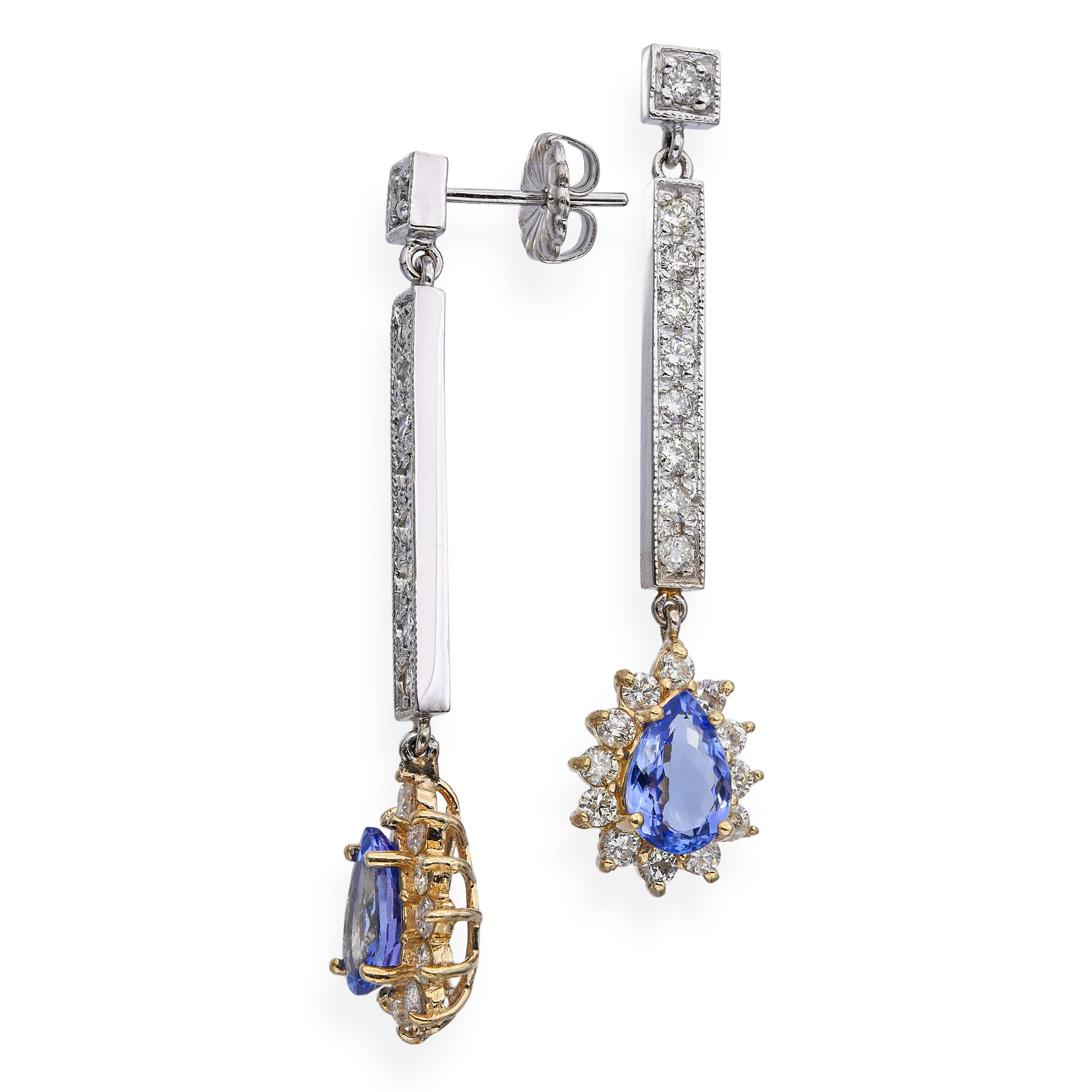 14k Yellow & White Gold Tanzanite Diamond Dangle Earrings
