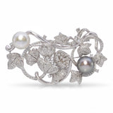 Large Platinum Pearl and 3.06ctw Diamond Floral Brooch