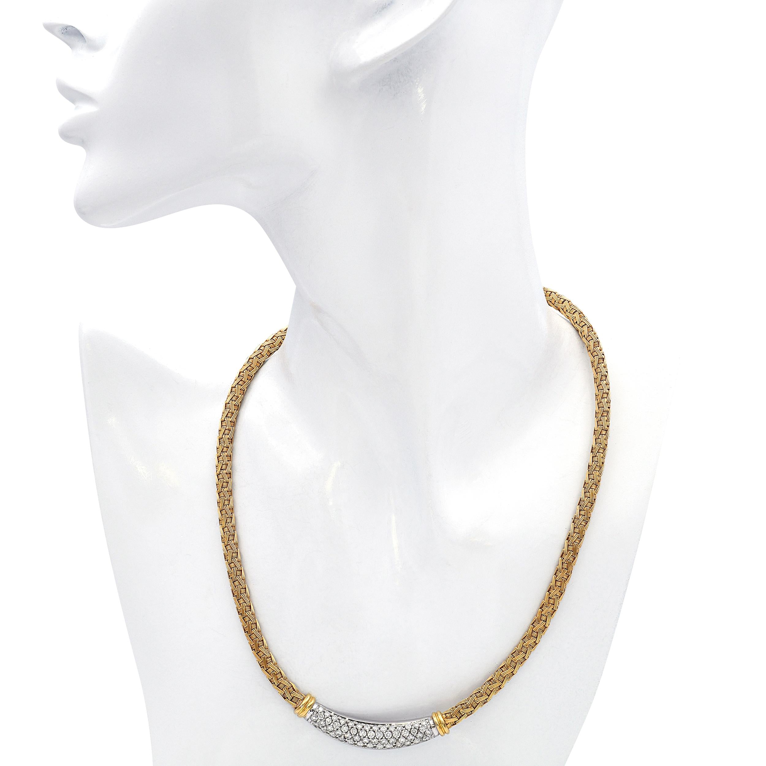 Roberto Coin 18k Yellow Gold Two Tone Braided Link Diamond Pave Necklace