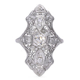Art Deco 18k White Gold 0.67tcw Diamond Filigree Shield Ring