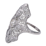 Art Deco 18k White Gold 0.67tcw Diamond Filigree Shield Ring