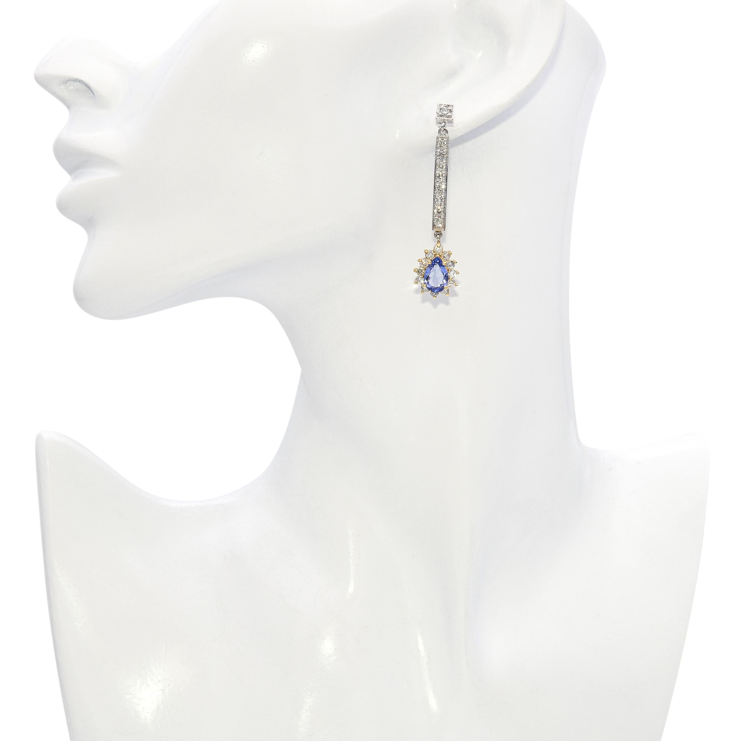 14k Yellow & White Gold Tanzanite Diamond Dangle Earrings