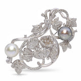 Large Platinum Pearl and 3.06ctw Diamond Floral Brooch