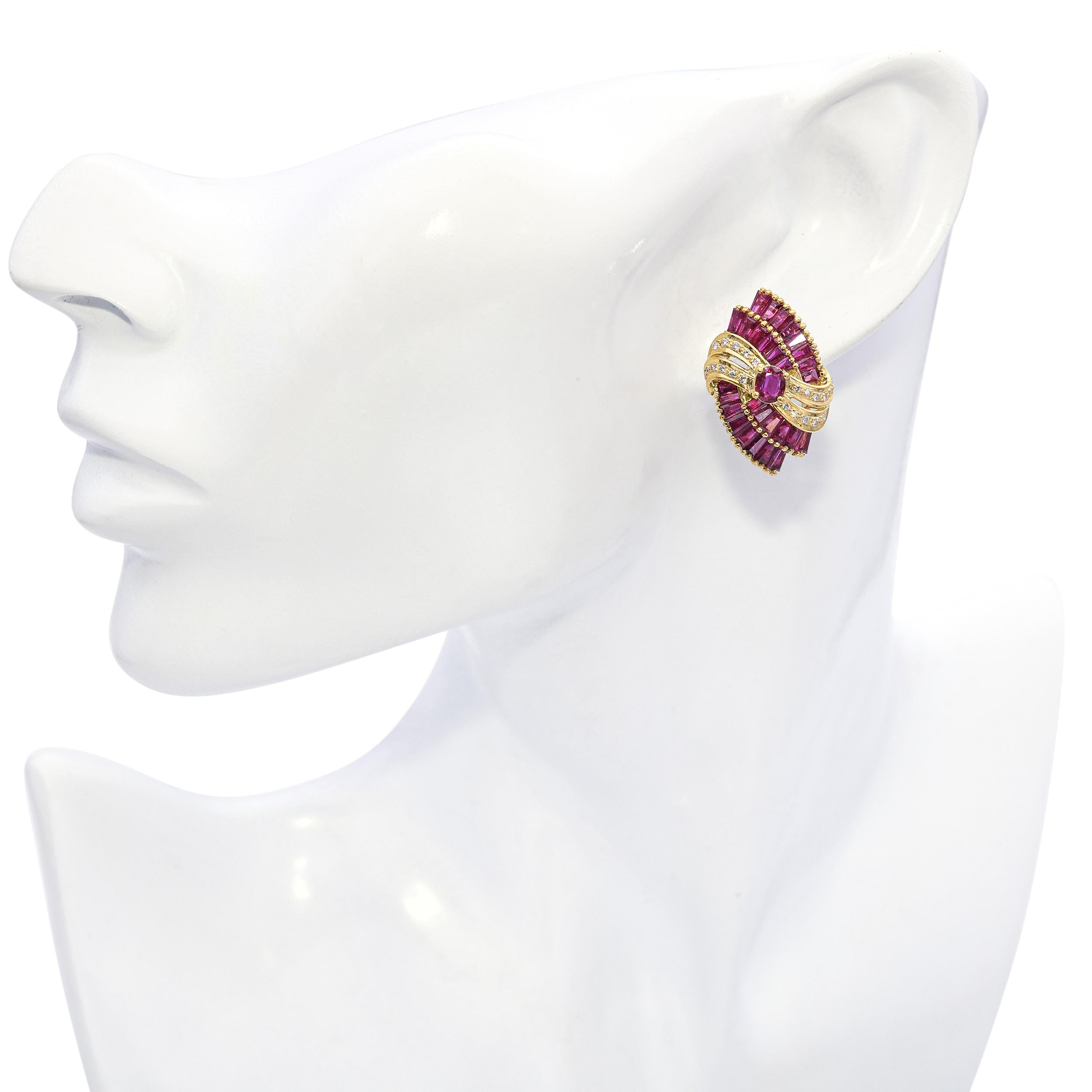 Vintage 18k Yellow Gold 6.78tcw Ruby and Diamond Earrings