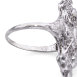 Art Deco 18k White Gold 0.67tcw Diamond Filigree Shield Ring