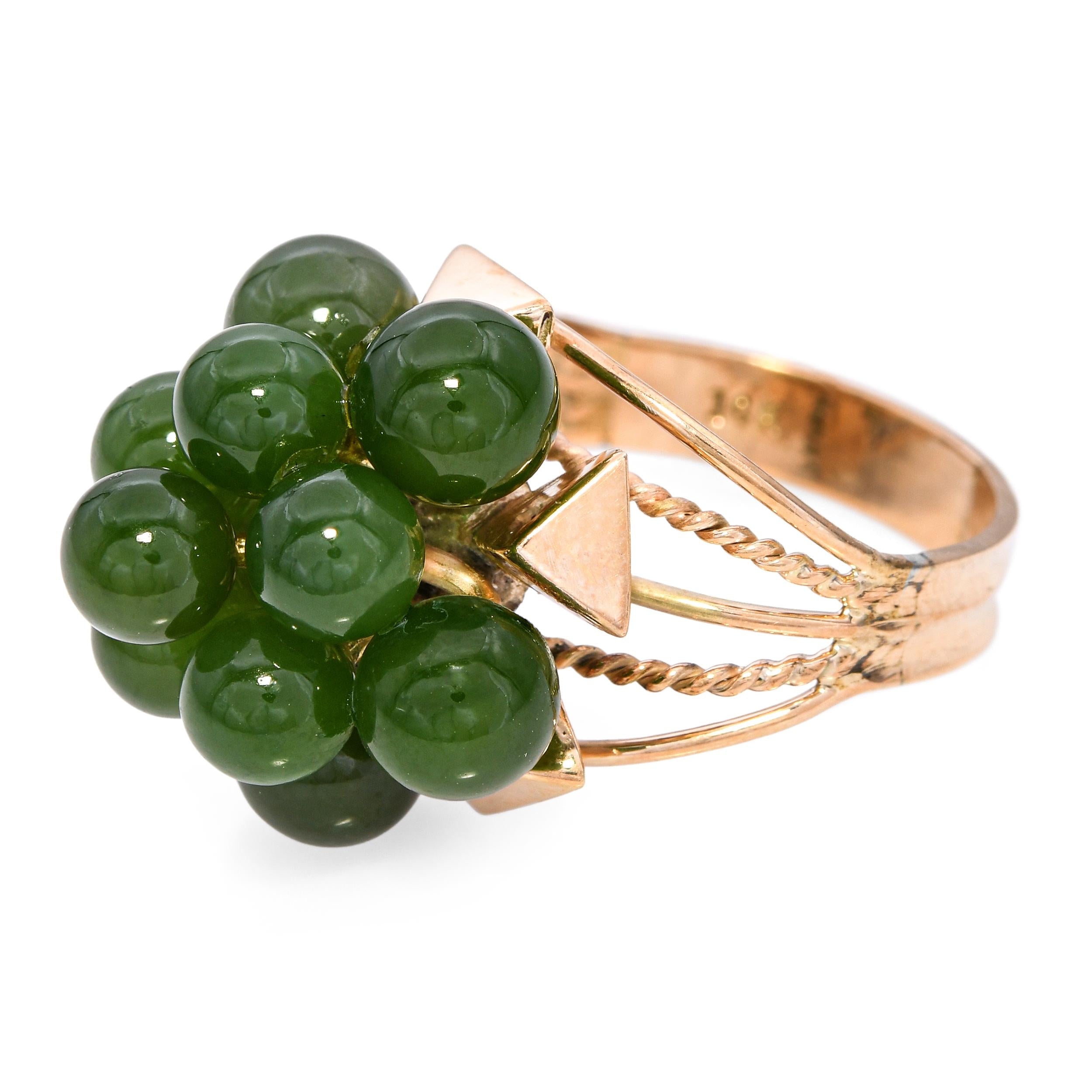 Vintage Yellow Gold Green Jade Cluster Ring