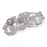 Large Platinum Pearl and 3.06ctw Diamond Floral Brooch