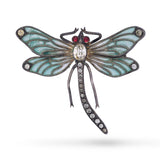 Antique Sterling Silver Plique a' Jour Enamel and Paste Dragonfly Brooch
