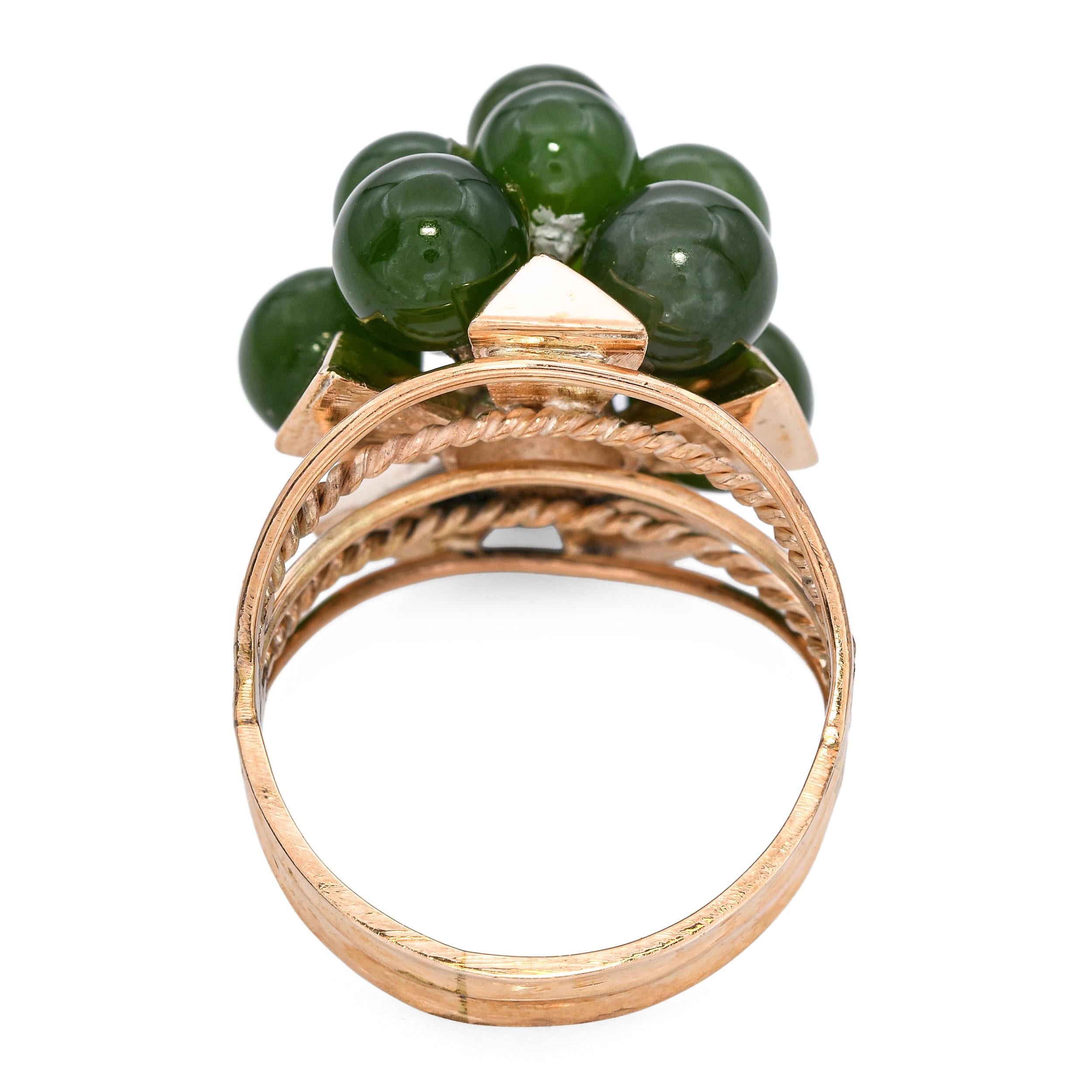 Vintage Yellow Gold Green Jade Cluster Ring