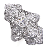 Art Deco 18k White Gold 0.67tcw Diamond Filigree Shield Ring