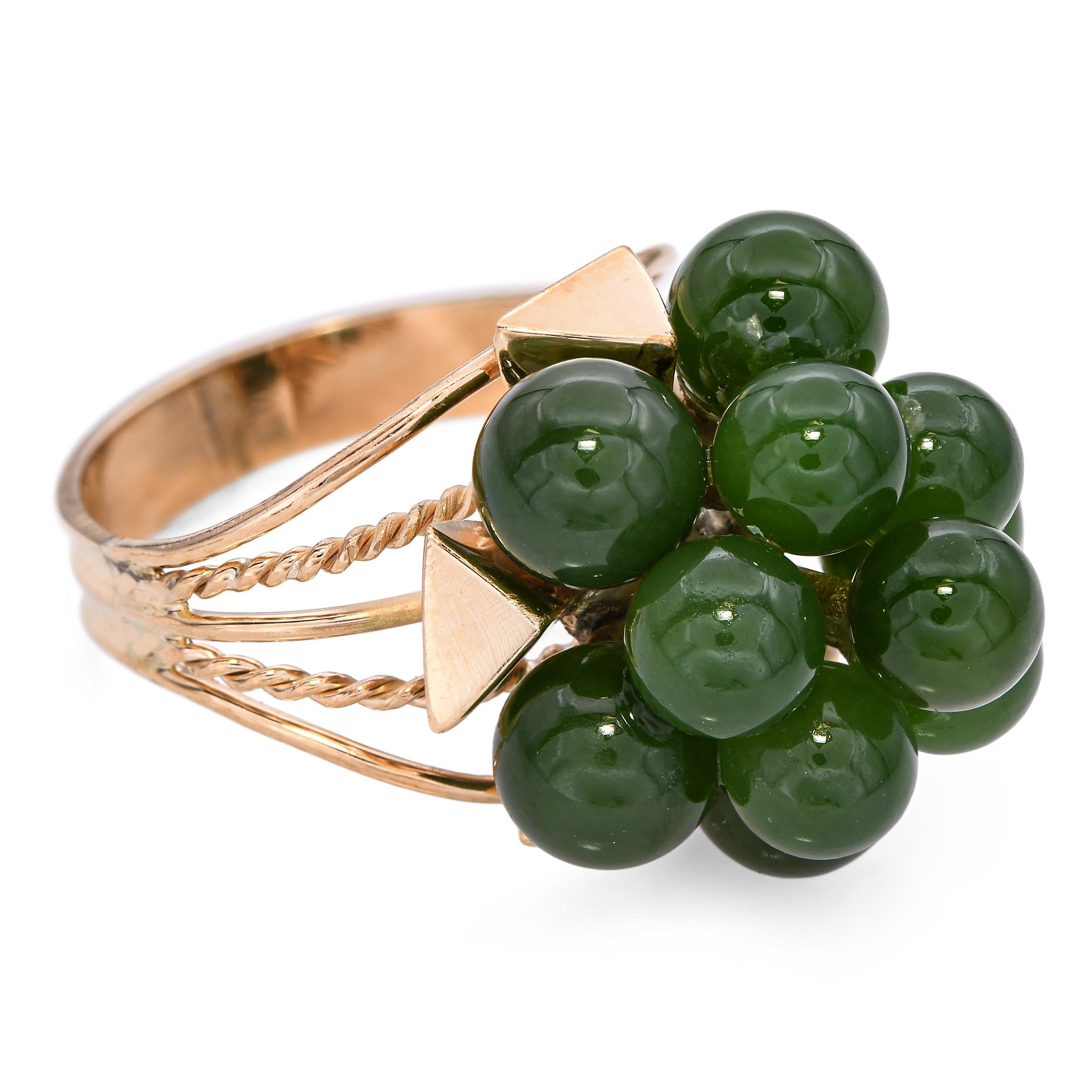 Vintage Yellow Gold Green Jade Cluster Ring