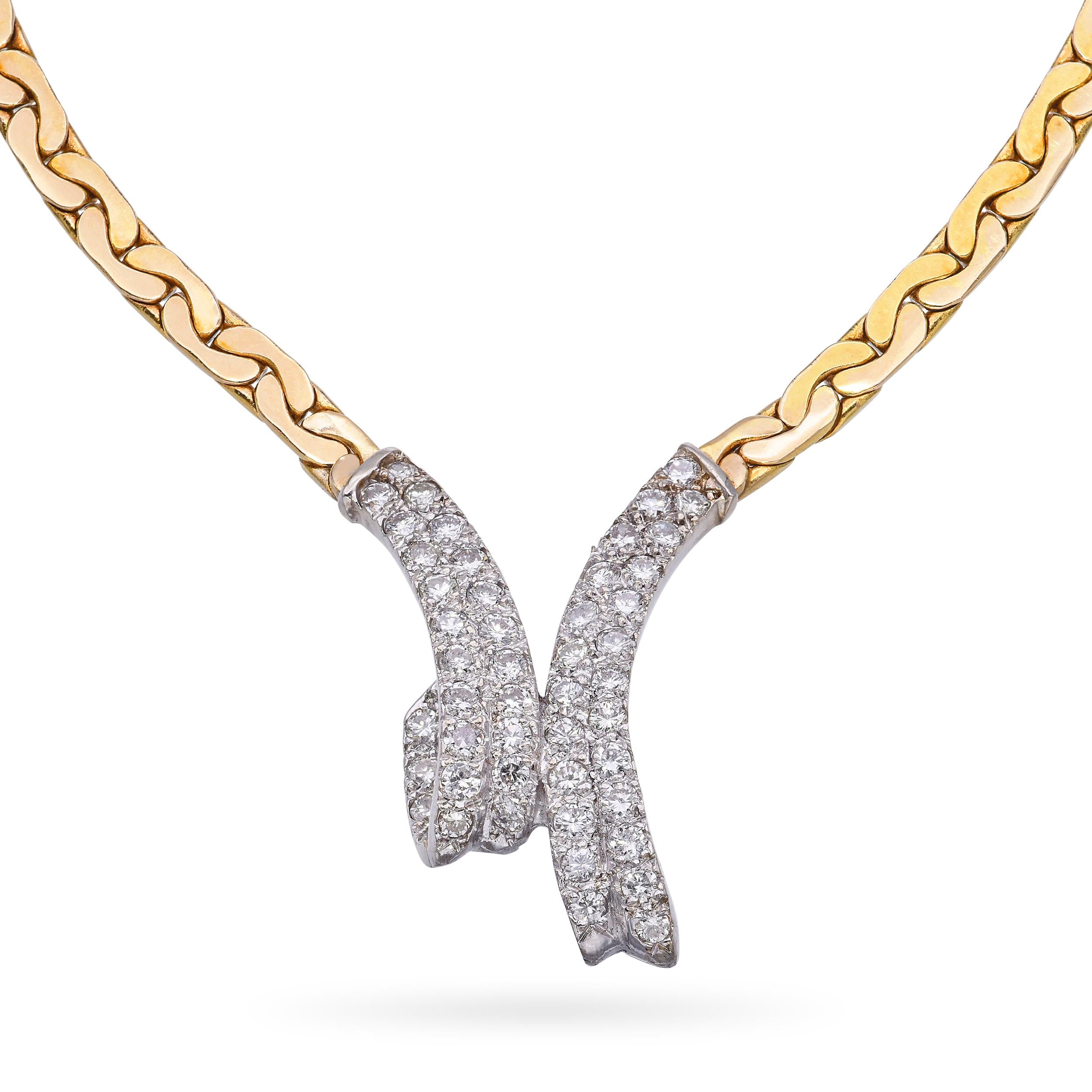 14k Gold 1.32tcw Diamond Pave V-Style Necklace