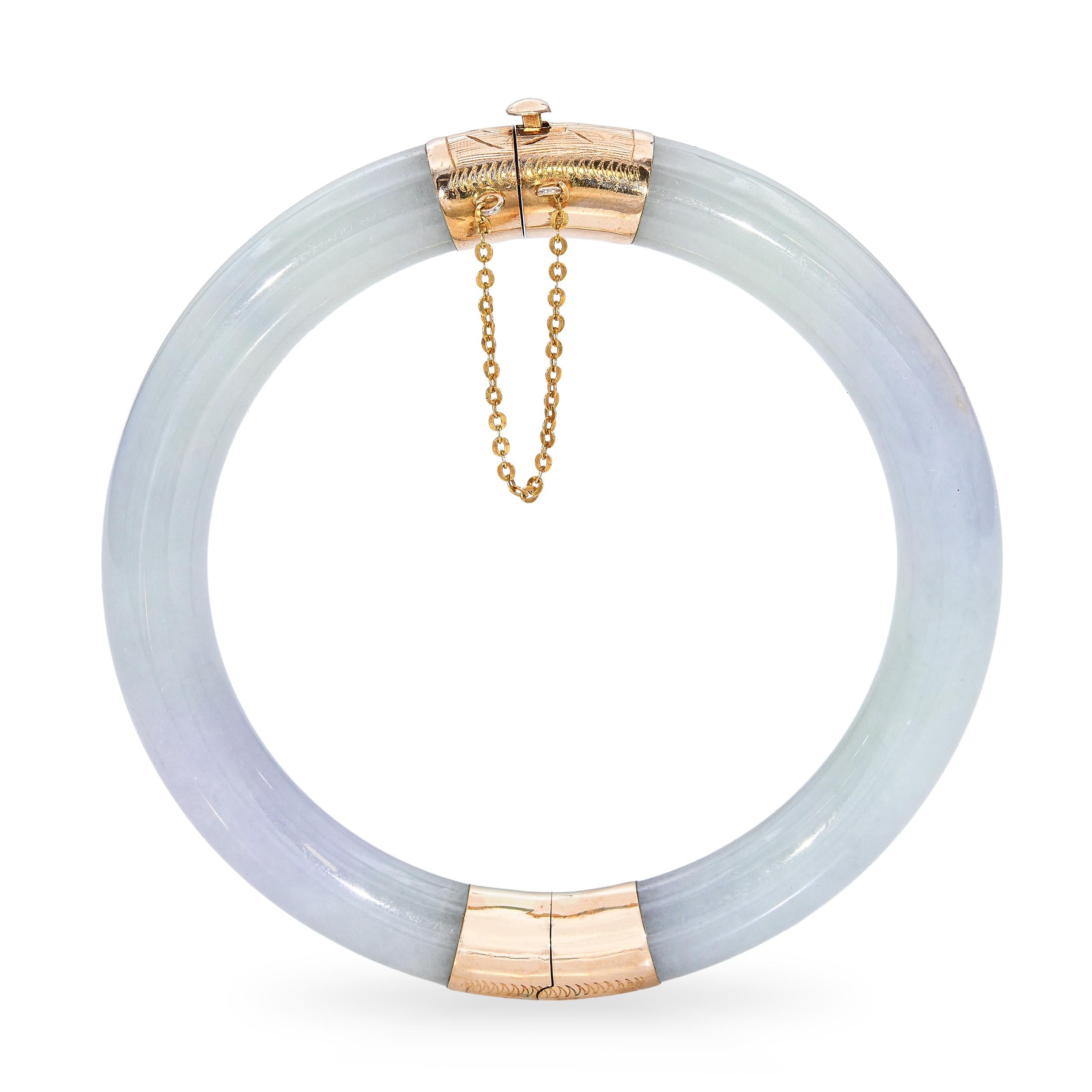 14k Yellow Gold GIA Graded Type A Jadeite Jade Hinged Bracelet