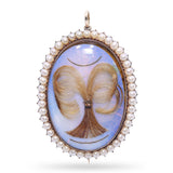 Antique Victorian Yellow Gold Pearl and Guilloche Enamel Keepsake Brooch
