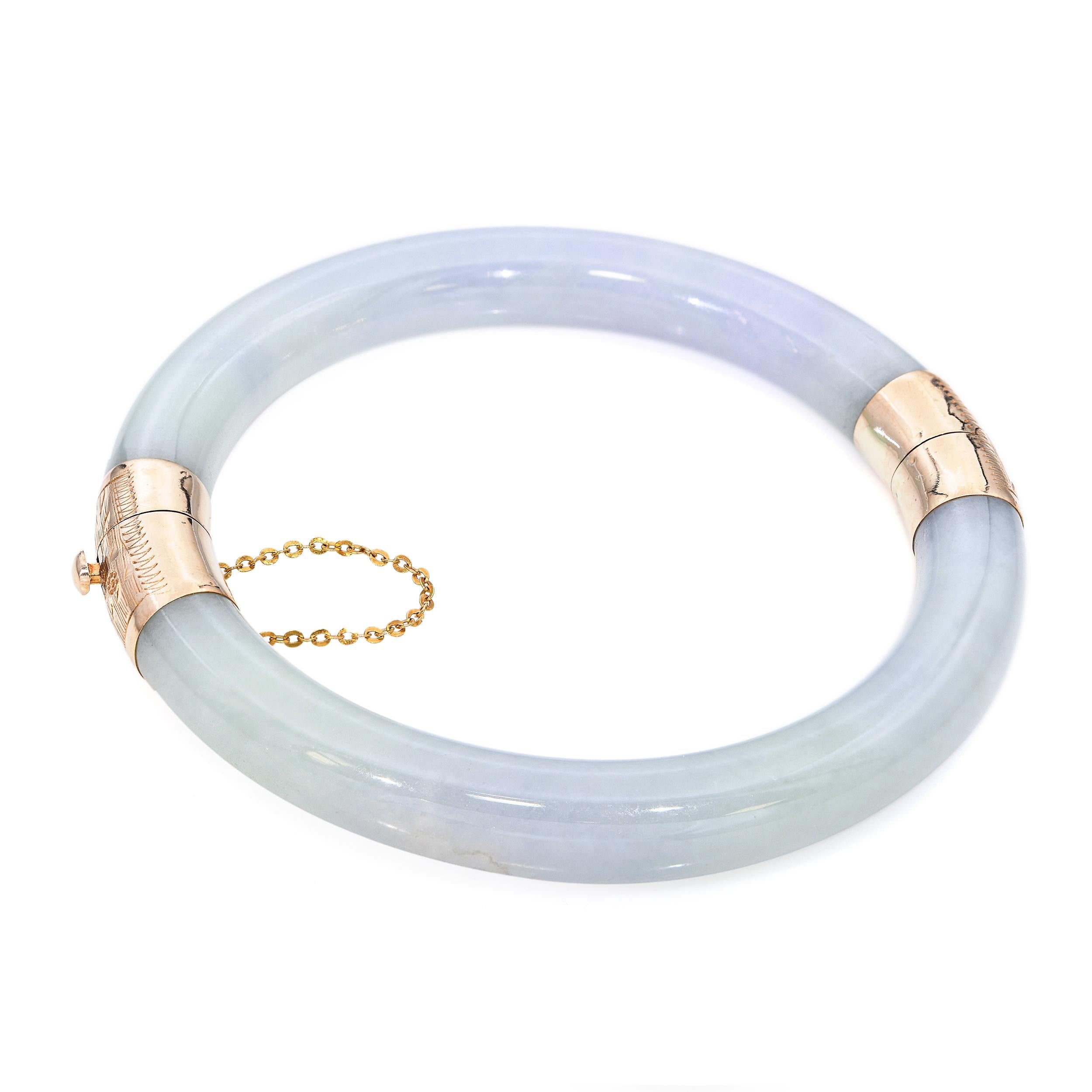 14k Yellow Gold GIA Graded Type A Jadeite Jade Hinged Bracelet