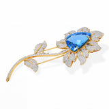 Vintage 18k Yellow Gold Blue Topaz & 4.73ctw Diamond Flower Brooch