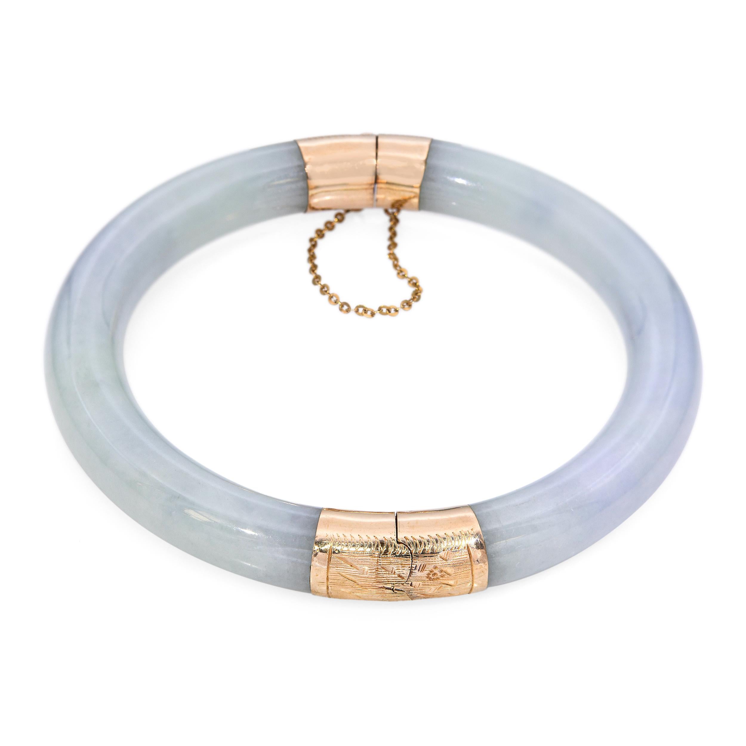 14k Yellow Gold GIA Graded Type A Jadeite Jade Hinged Bracelet