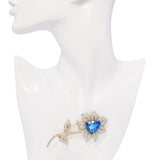 Vintage 18k Yellow Gold Blue Topaz & 4.73ctw Diamond Flower Brooch