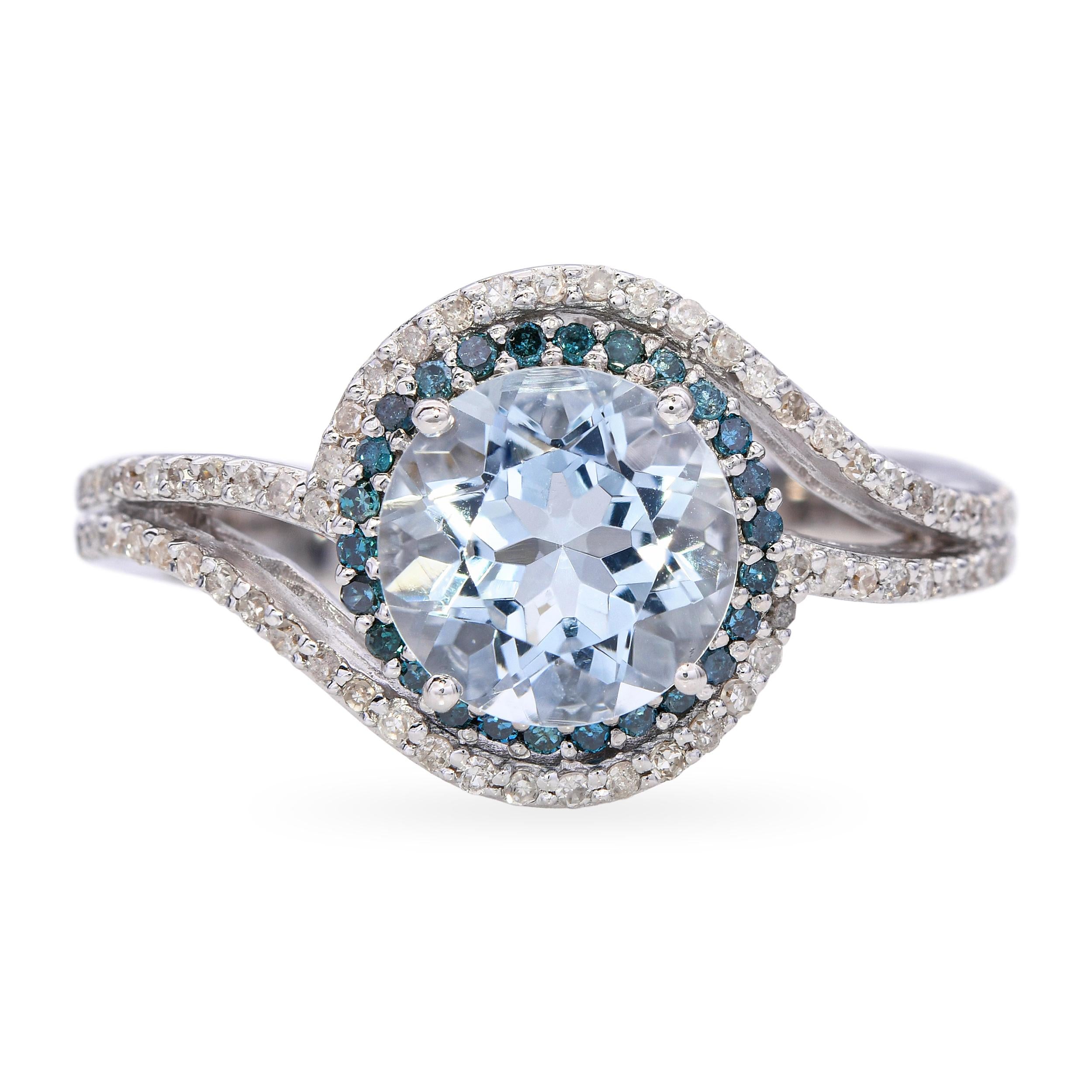 10k White Gold 2.1ct Aquamarine and 0.48tcw Diamond Halo Ring