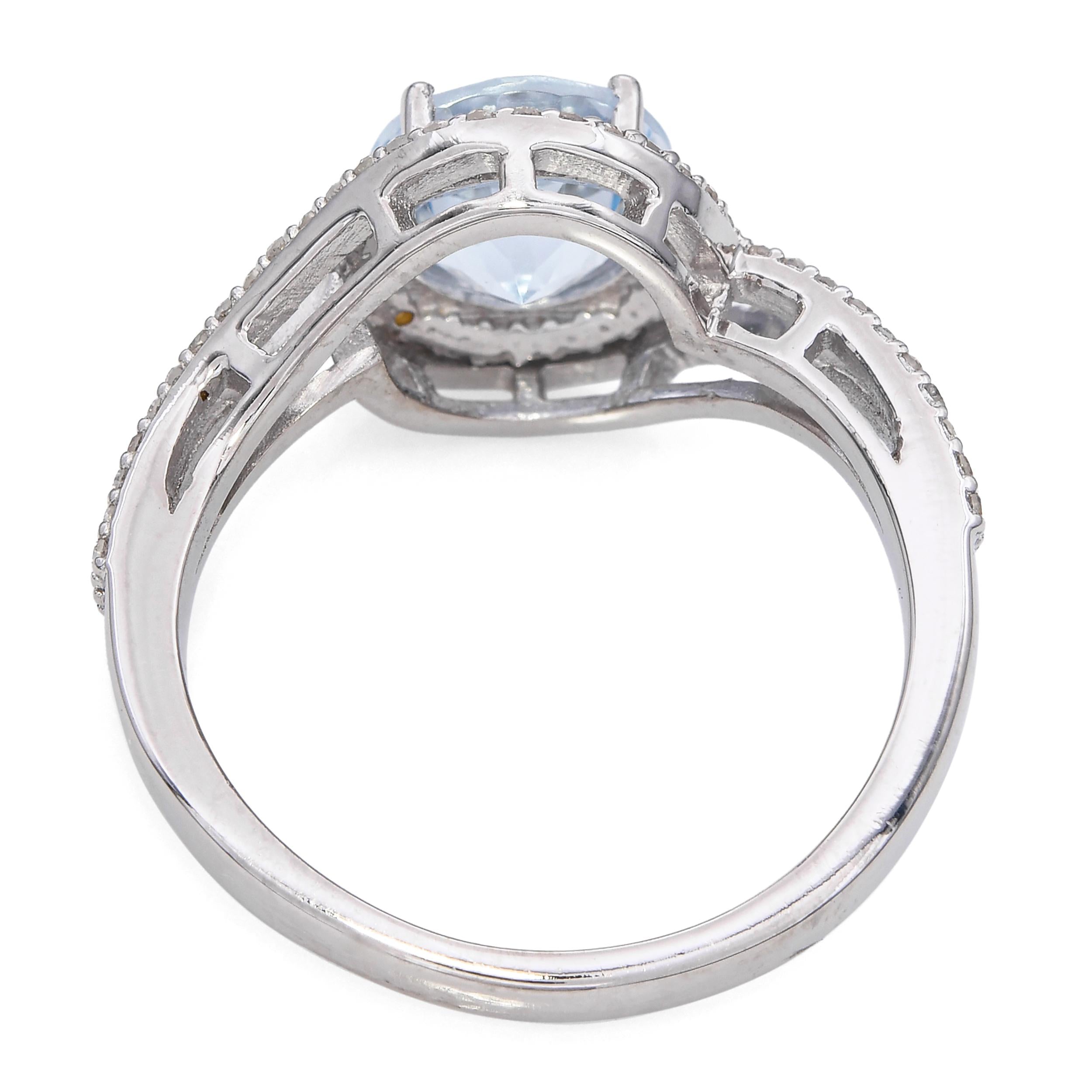 10k White Gold 2.1ct Aquamarine and 0.48tcw Diamond Halo Ring