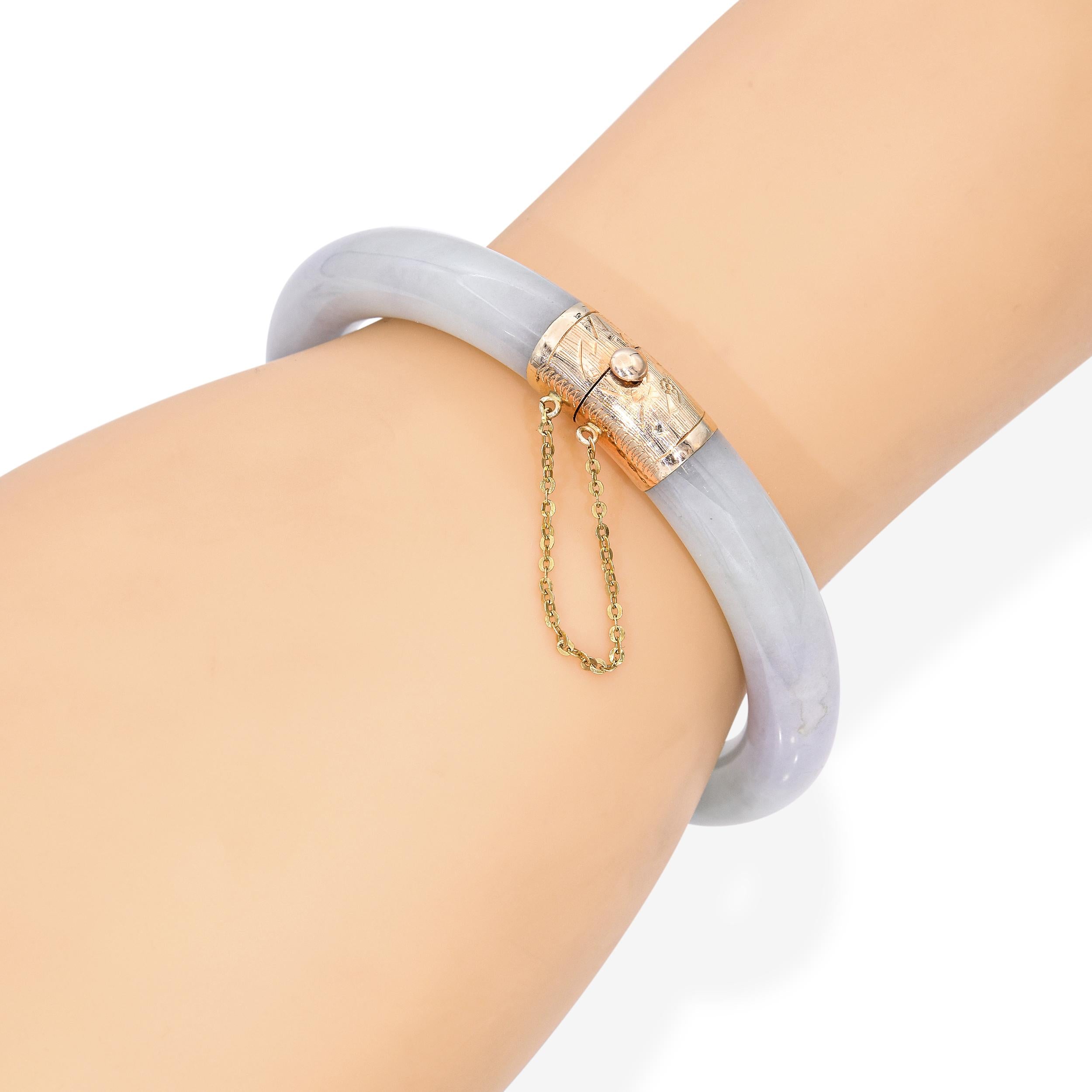 14k Yellow Gold GIA Graded Type A Jadeite Jade Hinged Bracelet